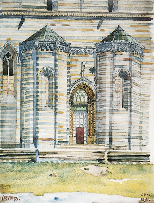 Orvieto Katedrali, 1891&#39;de İtalya turu sırasında Mackintosh&#39;un yaptığı suluboya.